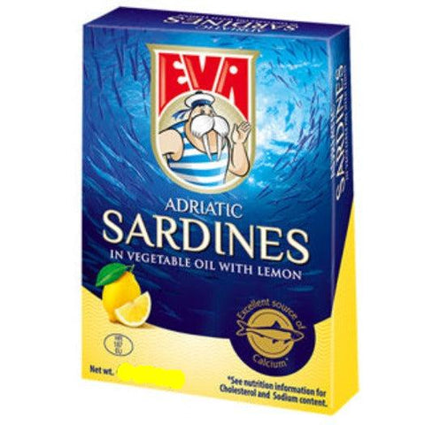 Eva Sardines, Lemon in Vegetable oil, 100 g (3.5 oz) - Parthenon Foods