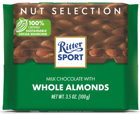 Ritter Sport Milk Chocolate with Whole Almonds, 100g - Parthenon Foods