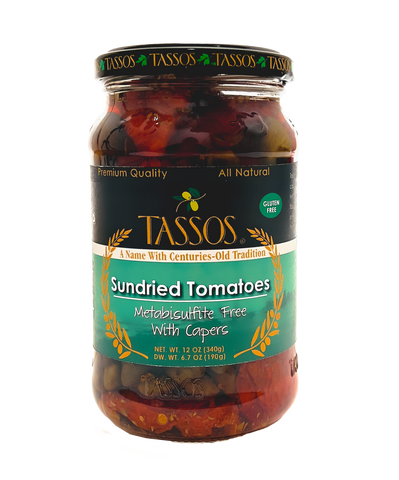 Sundried Tomatoes with Capers (Tassos) 12.6 oz - Parthenon Foods