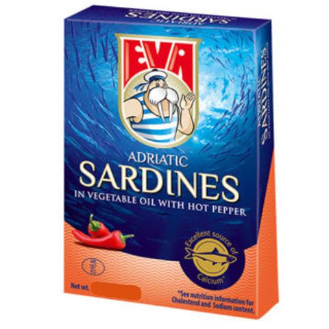 Eva Sardines Hot in Vegetable oil, 100g (3.5 oz) - Parthenon Foods