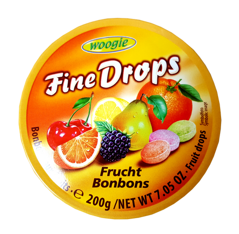 Fine Drops Fruit Mix Candies (Woogie) 200g Tin - Parthenon Foods