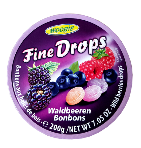 Fine Drops Forest Berries Candies (Woogie) 200g Tin - Parthenon Foods