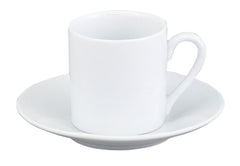 Small Ivory White Demitasse Espresso Cup with Matching Saucer on a