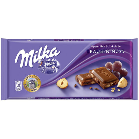 Milka Milk Chocolate with Raisins and Hazelnuts, 100g – Parthenon Foods